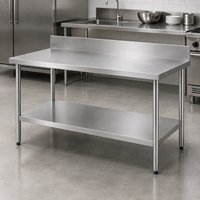 Table de travail en acier inoxydable 201 de qualité alimentaire, surface lisse, pieds tubulaires, finition brossée mate, capacité de charge de 800 kg/m, ODM disponible