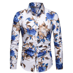 2021 vendita calda camicia morbida e confortevole nuovo stile moda fiore stampato gioventù popolare <span class=keywords><strong>uomo</strong></span> di grandi dimensioni camicia - Product Image 2