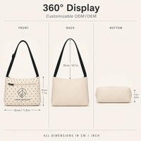 Sac hobo en toile à pois mignon anti-vol avec fermeture éclair, idéal pour le shopping, décontracté, personnalisable ODM/OEM