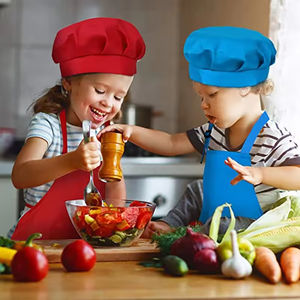 Ensemble tablier et <span class=keywords><strong>toque</strong></span> <span class=keywords><strong>de</strong></span> <span class=keywords><strong>chef</strong></span> pour enfants en polyester, imprimé personnalisé, tablier <span class=keywords><strong>de</strong></span> cuisine pour enfants, tablier <span class=keywords><strong>de</strong></span> pâtisserie avec bretelles réglables - Product Image 3