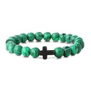 1PC Pulsera de Rosario de Cuentas de Madera y Piedra Natural para Hombre, Pulseras de Meditación de Hematita y Ónix, Joyería de Yoga para Mujer - Product Image 5