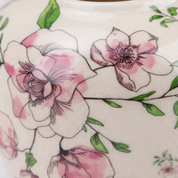 Vase à fleurs en céramique vintage Redeco avec glaçure craquelée, motif floral rose, vase en céramique pour la décoration de la maison, centre de table pour la chambre à coucher