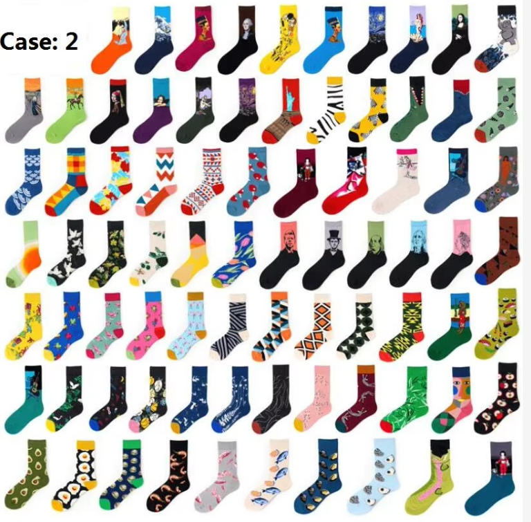 Novelty Happy Combed Cotton Men's Dress Socks Funny Fun Colorful Crazy Funky Cute Crew Socks for Men