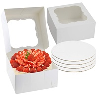 Boîtes à gâteaux blanches en plastique, 10x10x5 pouces, pâtisserie avec fenêtre, planches à gâteaux rondes de style auto-pop