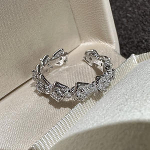 S925 Pure Silver Flower Ring Light Stylish Jewelry Antique Vintage Design Sweet Cool Small Flower Opening Ring Cut Inlay - Product Image 1