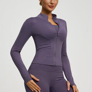 Conjunto de Yoga de 2 Piezas, Leggings de Cintura Alta con Cierre Frontal y Manga Larga, Color Sólido, Sin Costuras, Spandex y Poliéster - Product Image 3