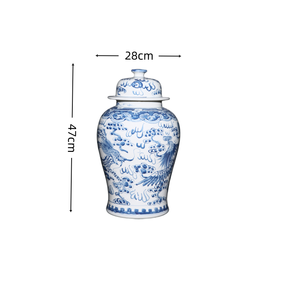 Vaso da Terra in Porcellana Blu e Bianca con Dragone e Fenice, Stile Art Déco, Fatto a Mano in Cina, Grande Capacità, Decorazione in Ceramica - Product Image 5