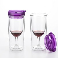 Gobelet à vin en acrylique à double paroi avec couvercle coulissant, sans BPA, pour boire directement, écologique, réutilisable, 10 oz, vente en gros, idéal pour la rentrée scolaire