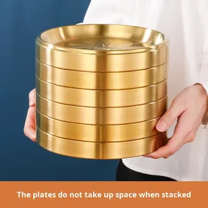 Plateau de barbecue en acier inoxydable 304 de qualité commerciale, multi-couches, jetable, pour la préparation des aliments de fête, <span class=keywords><strong>plat</strong></span> doré épaissi empilable - Product Image 5