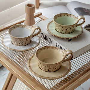 Juego de Taza y Platillo de Café Vintage, Hecho en Horno, con Asa Redonda, para Té de la Tarde, Color Sólido, Estilo de Diseño Británico - Product Image 1