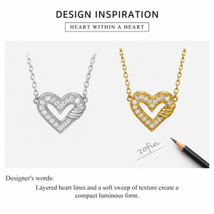 Collier pendentif cœur avec incrustation de zircon cubique, plaqué or rose et argent, chaîne en alliage, style romantique, unisexe, à porter au quotidien - Product Image 2
