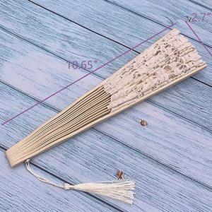 Abanico de Encaje para Mujer, Elegante Abanico de Algodón Hecho a Mano, Abanico Vintage Retro con Varillas de Bambú y Borlas de Seda para Boda - Product Image 4