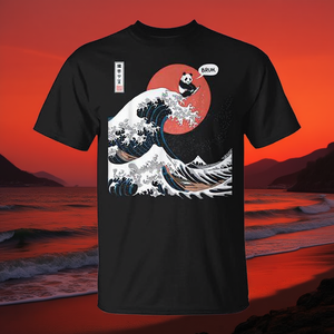 T-shirt unisexe pour adulte The Great Wave Kanagawa Panda, manches courtes, col rond, impression numérique, promotionnel - Product Image 3