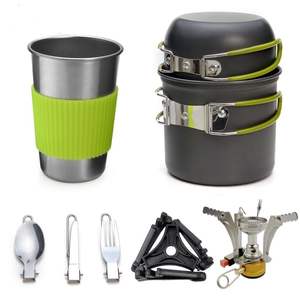 Pot de camping Offre Spéciale ustensiles de cuisine cuisinière support de boîte trépied et tasse en acier inoxydable ensemble de cuisine - Product Image 1