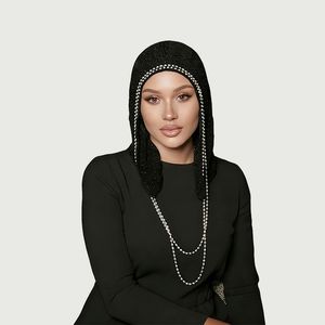 Pasamontañas Musulmán <span class=keywords><strong>de</strong></span> <span class=keywords><strong>Ganchillo</strong></span> Hecho a Mano con Bordado <span class=keywords><strong>de</strong></span> Cadena <span class=keywords><strong>de</strong></span> Perlas y Diseño Calado con Detalles <span class=keywords><strong>de</strong></span> Perlas Brillantes - Product Image 2