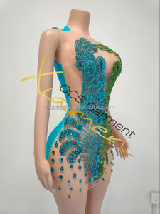 MF Vente à Chaud Vêtements Cristal Anniversaire Femmes Sexy Bleu Vert Strass Fête Mini Club Robes pour Femme - Product Image 5