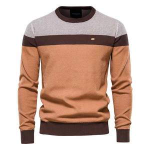 Vente en gros Pulls en cachemire Color Block Striped Slim Knitted Polo col rond manches longues Pulls décontractés pour hommes - Product Image 2