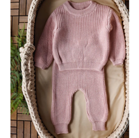 Conjunto de 3 Piezas de Ropa de Bebé Tejida en Algodón Orgánico OEM, Suéter, Pantalones y Gorro para Recién Nacido, Ropa de Punto para Bebé con Botones de Madera, Conjunto de Regalo para Llegar a Casa