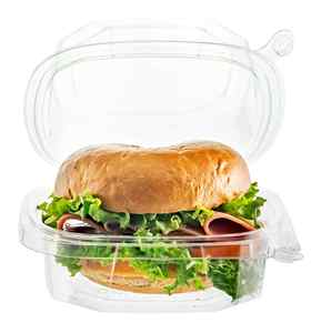Plateau PET à charnière inviolable 6x6 Récipient à clapet en matériaux recyclés pour aliments pour sandwichs salades à usage plus industriel - Product Image 3