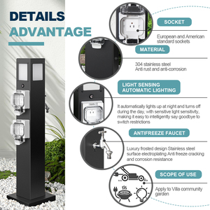 Villa cour jardin antigel en acier inoxydable eau électricité poste intégré extérieur étanche interrupteur <span class=keywords><strong>colonne</strong></span> de <span class=keywords><strong>prise</strong></span> - Product Image 3