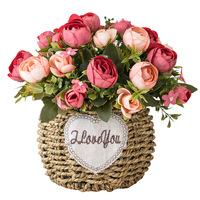 Arrangement de fleurs artificielles en soie, panier de fleurs, rose, pivoine, tournesol, décoration florale de table pour salon, mariage, fête