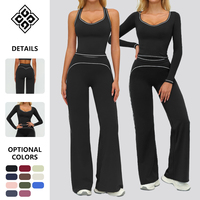 Ensemble de yoga sportif tendance à manches longues avec logos personnalisés, soutien-gorge intégré, séchage rapide, pantalon de sport ajusté, réversible, grandes tailles