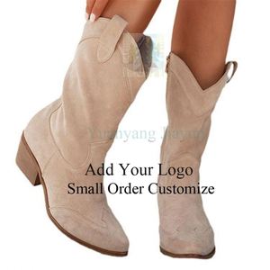 Bottes hautes à talon épais et bout carré pour femme, couleur unie, fermeture éclair, pour l'hiver et l'automne - Product Image 1