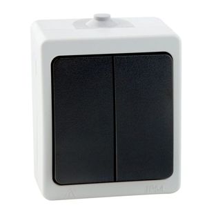 Interruttore doppio IP54 per impianti elettrici, ideale per ambienti umidi ed esterni. - Product Image 1