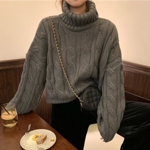 Women's High Neck Sweater Solid Color Knit Pullover Autumn Winter Casual Top Medium Thickness Gray Red Beige Caramel - Product Image 4