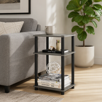 Table de chevet grise OEM à 3 niveaux, table d'appoint moderne aspect bois pour chambre à coucher, petite table d'appoint avec étagères de rangement pour salon