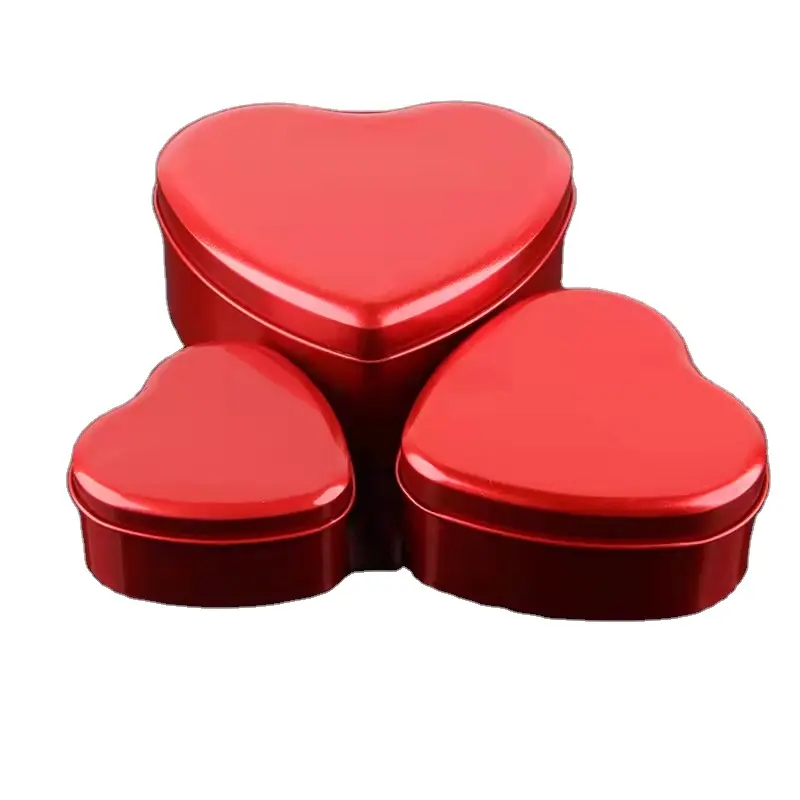 Barattolo di latta d'oro Oem barattolo di metallo a cuore rosso coperchio in metallo serratura regalo geometria cuore rosso amore scatole di cioccolato metalliche