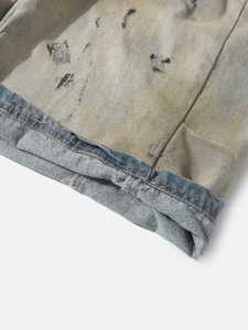 Pantalones Cortos Bermuda de Algodón Lavado de Cintura Alta para Hombre, Estilo Casual Desgarrado con Cierre de Botones - Product Image 4