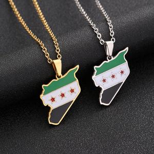 Hot Selling Metal Necklace Syria <b>Map</b> Flag Pendant Creative Jewelry Men and Women Metal Necklace Pendant Customize - Product Image 2