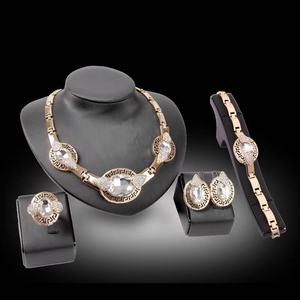 Conjuntos de Joias Clássicas Femininas em Liga de Moda Luxuosa, Banho de Ouro 18K Saudita, Cristal Azul Grande Indiano, Aniversário, Noiva Africana - Product Image 4