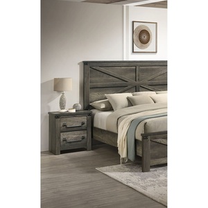 Rustic Gray Wooden Nightstand 2 <b>Drawer</b> Melamine Paper Antique Brass Drop Handles Bedroom <b>Storage</b> <b>Drawer</b> Unit - Product Image 5