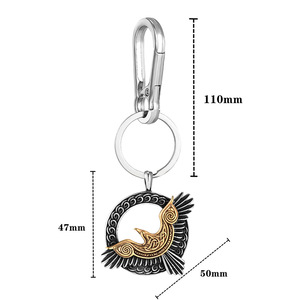Porte-clés corbeau viking nordique en alliage de zinc, design ailes en relief bicolore, pendentif cadeau, accessoire unisexe - Product Image 4