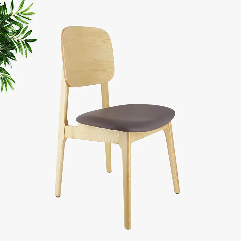 Nordique Simple salon cadre en bois luxe en cuir véritable tapisserie d'ameublement siège chêne en bois chaise de salle à manger loisirs café chaise