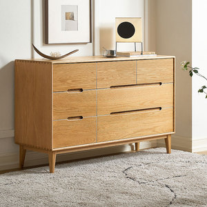 F8031 Commode en bois massif de style nordique simple et moderne, noyer noir, chêne, sept tiroirs/neuf tiroirs - Product Image 1