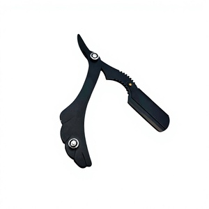 Rasoir à lame unique en acier inoxydable, manche en métal, outil de rasage du visage et de la tête, couleur noire, pour barbiers et coiffeurs - Product Image 1
