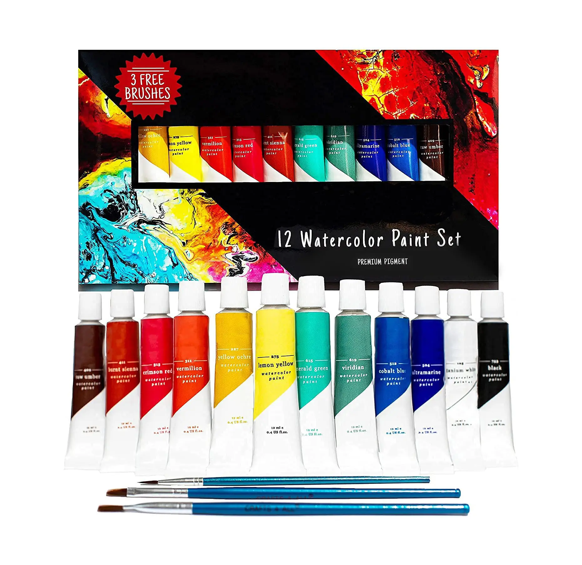 Factory Custom Superior Masters Level 12ml 12 Colors Watercolor Art Set Art Painting Kit For Artists