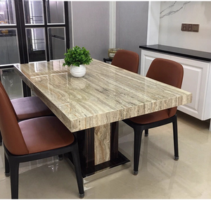 Bàn ăn đá cẩm thạch hình chữ nhật cao cấp hiện đại kiểu Ý, mặt bàn đá tự nhiên, bộ bàn ăn 8 chỗ ngồi, nội thất phòng ăn - Product Image 1
