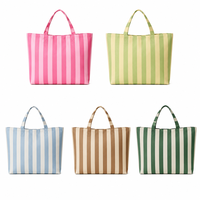 Sac de plage en toile rayé d'été, grande capacité, réutilisable, en coton, avec fermeture éclair, sac de voyage portable, sac de shopping, logo personnalisé