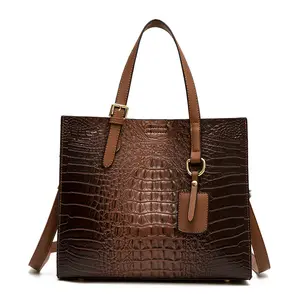 2ndr Brand New Design High Quality Pu Leather Crocodile Large Utility Tote Shoulder Bag Zipper Women Hand Bag