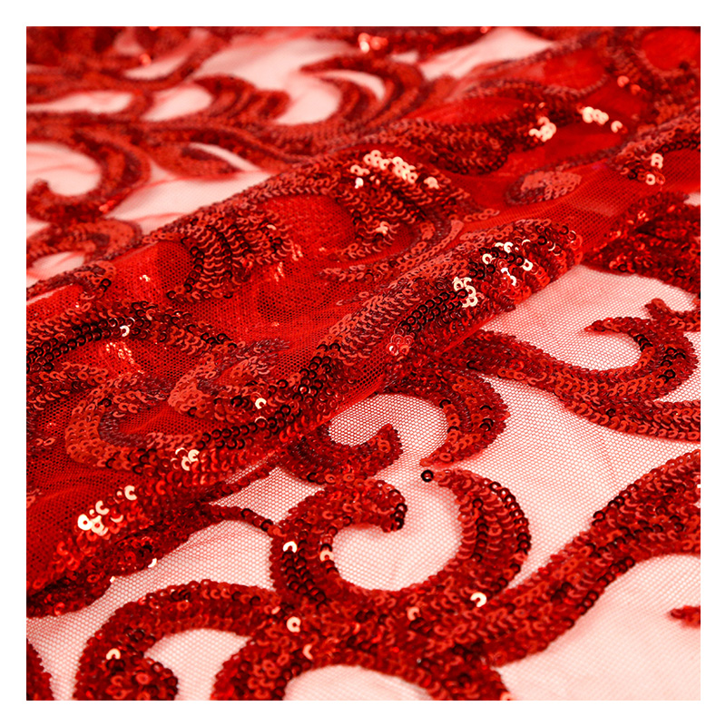 2020 фабричная горячая распродажа высокое качество красный блесток 4 способ стрейч сетка для одежды платье ткань