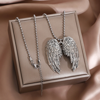 Collier vintage gothique avec ailes d'ange, chaîne en acier inoxydable, pendentif plume d'ange gardien en alliage, cadeaux