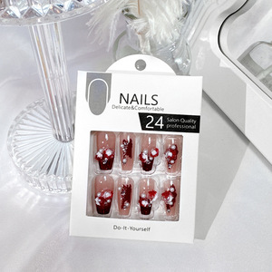 <span class=keywords><strong>Uñas</strong></span> Postizas de Lujo al por Mayor, Flores 3D, <span class=keywords><strong>Uñas</strong></span> Postizas Hechas a Mano con <span class=keywords><strong>Rosas</strong></span> y Perlas, <span class=keywords><strong>Uñas</strong></span> Postizas Francesas Largas y Cuadradas para Dedos, ABS, 24 Piezas - Product Image 3
