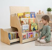 Étagère à livres Montessori en bois à quatre niveaux, écologique, avec tiroir dissimulé pour enfants et tout-petits, étagère à livres orientée vers l'avant