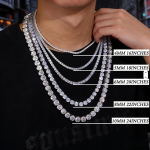 Fine Jewelry Hip Hop White Gold 925 <b>Sterling</b> <b>Silver</b> VVS Moissanite Diamond Cluster Tennis <b>Chain</b> Bracelet Necklace <b>for</b> Men <b>Women</b> - Product Image 4