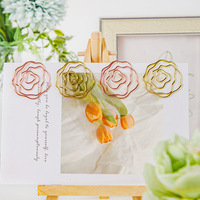 Clips de papier en forme de fleur rose dorée en métal, vente en gros, fournitures de papeterie DIY pour agenda, marque-page, cadeau