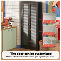 Meuble de rangement de cuisine moderne multi-niveaux avec portes à persiennes, structure en acier, organisateur de couverts et d'assiettes, compatible micro-ondes, facile à utiliser